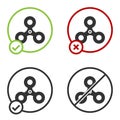 Black Fidget spinner icon isolated on white background. Stress relieving toy. Trendy hand spinner. Circle button. Vector