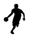 Black figure of a basketball player who runs forward bending over dribbling the ball and attack Royalty Free Stock Photo