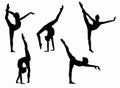 Black figures of gymnasts on a white background