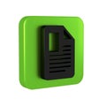 Black File document icon isolated on transparent background. Checklist icon. Business concept. Green square button.