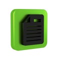 Black File document icon isolated on transparent background. Checklist icon. Business concept. Green square button.