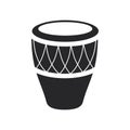Black filled Conga drum. Djembe Musical percussion instrument icon