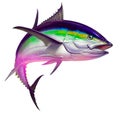 Black fin tuna. Realistic isolated illustration. Royalty Free Stock Photo