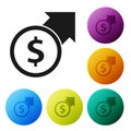 Black Financial growth and dollar coin icon isolated on white background. Increasing revenue. Set icons in color circle