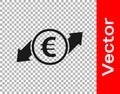 Black Financial growth and euro coin icon isolated on transparent background. Increasing revenue. Vector Illustration