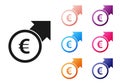 Black Financial growth and euro coin icon isolated on white background. Increasing revenue. Set icons colorful. Vector Royalty Free Stock Photo