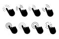 Black finger cursor set. Click here web button sign. Hand click icon. Vector mouse pointer symbol. Stock image