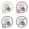 Black Fingerprint icon isolated on white background. ID app icon. Identification sign. Touch id. Circle button. Vector Royalty Free Stock Photo