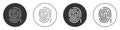 Black Fingerprint icon isolated on white background. ID app icon. Identification sign. Touch id. Circle button. Vector Royalty Free Stock Photo