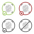 Black Fingerprint icon isolated on white background. ID app icon. Identification sign. Touch id. Circle button. Vector Royalty Free Stock Photo