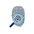 Black fingerprint through magnifying glass vector illustration. Criminalistics research. vector illustration isolated on white