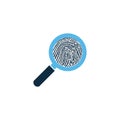 Black fingerprint through magnifying glass vector illustration. Criminalistics research. vector illustration isolated on white Royalty Free Stock Photo