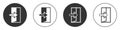 Black Fire exit icon isolated on white background. Fire emergency icon. Circle button. Vector Royalty Free Stock Photo