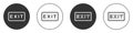 Black Fire exit icon isolated on white background. Fire emergency icon. Circle button. Vector Royalty Free Stock Photo