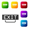 Black Fire exit icon isolated on white background. Fire emergency icon. Set icons in color square buttons. Vector Royalty Free Stock Photo