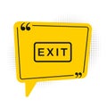 Black Fire exit icon isolated on white background. Fire emergency icon. Yellow speech bubble symbol. Vector Royalty Free Stock Photo