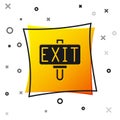 Black Fire exit icon isolated on white background. Fire emergency icon. Yellow square button. Vector Royalty Free Stock Photo