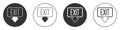 Black Fire exit icon isolated on white background. Fire emergency icon. Circle button. Vector Royalty Free Stock Photo