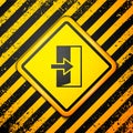 Black Fire exit icon isolated on yellow background. Fire emergency icon. Warning sign. Vector Royalty Free Stock Photo
