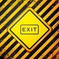 Black Fire exit icon isolated on yellow background. Fire emergency icon. Warning sign. Vector Royalty Free Stock Photo