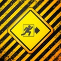 Black Fire exit icon isolated on yellow background. Fire emergency icon. Warning sign. Vector Royalty Free Stock Photo