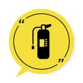 Black Fire extinguisher icon isolated on white background. Yellow speech bubble symbol. Vector Royalty Free Stock Photo
