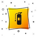 Black Fire extinguisher icon isolated on white background. Yellow square button. Vector Royalty Free Stock Photo
