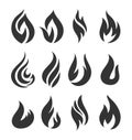 Black Fire flame set. Modern logotype. Royalty Free Stock Photo