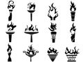 Black fire flame torch icons set Royalty Free Stock Photo