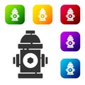 Black Fire hydrant icon isolated on white background. Set icons in color square buttons. Vector Illustration Royalty Free Stock Photo