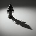 A black fire hydrant stands starkly on a smooth, light gray surface. It casts a long, Royalty Free Stock Photo