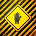 Black Firefighter gloves icon isolated on yellow background. Protect gloves icon. Warning sign. Vector