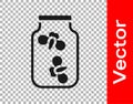 Black Fireflies bugs in a jar icon isolated on transparent background. Vector Royalty Free Stock Photo