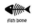 Black fish skeleton fishbone with text isolated on white simple