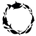 Black fish wreath. Circle school of fish. Vector illustration