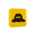 Black Fisherman hat icon isolated on transparent background. Yellow square button.