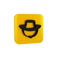 Black Fisherman hat icon isolated on transparent background. Yellow square button.