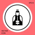 Black Fisherman icon isolated on red background. White circle button. Vector