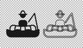 Black Fisherman sitting in a boat and fishing with a rod icon isolated on transparent background. Vector Royalty Free Stock Photo