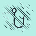 Black Fishing hook icon isolated on green background. Fishing tackle. Glitch style. Vector