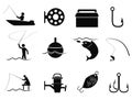 Black fishing icons set