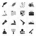 Black Fishing industry icons Royalty Free Stock Photo