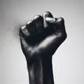 Black fist by woman hand closeup over white background copy space. ai generative Royalty Free Stock Photo