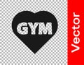 Black Fitness gym heart icon isolated on transparent background. I love fitness. Vector