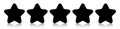 Black five star icon rating with reflection isolated on white background.