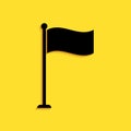 Black Flag icon isolated on yellow background. Location marker symbol. Long shadow style. Vector Royalty Free Stock Photo