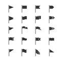 Black flag icons. Vector waving flags silhouettes isolated on white background