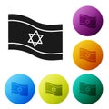 Black Flag of Israel icon isolated on white background. National patriotic symbol. Set icons in color circle buttons Royalty Free Stock Photo