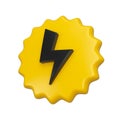 Black flash bolt on emblem. Lightning on offer promotion or power icon isolated. Yellow tag 3d rendering