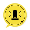 Black Flasher siren icon isolated on white background. Emergency flashing siren. Yellow speech bubble symbol. Vector